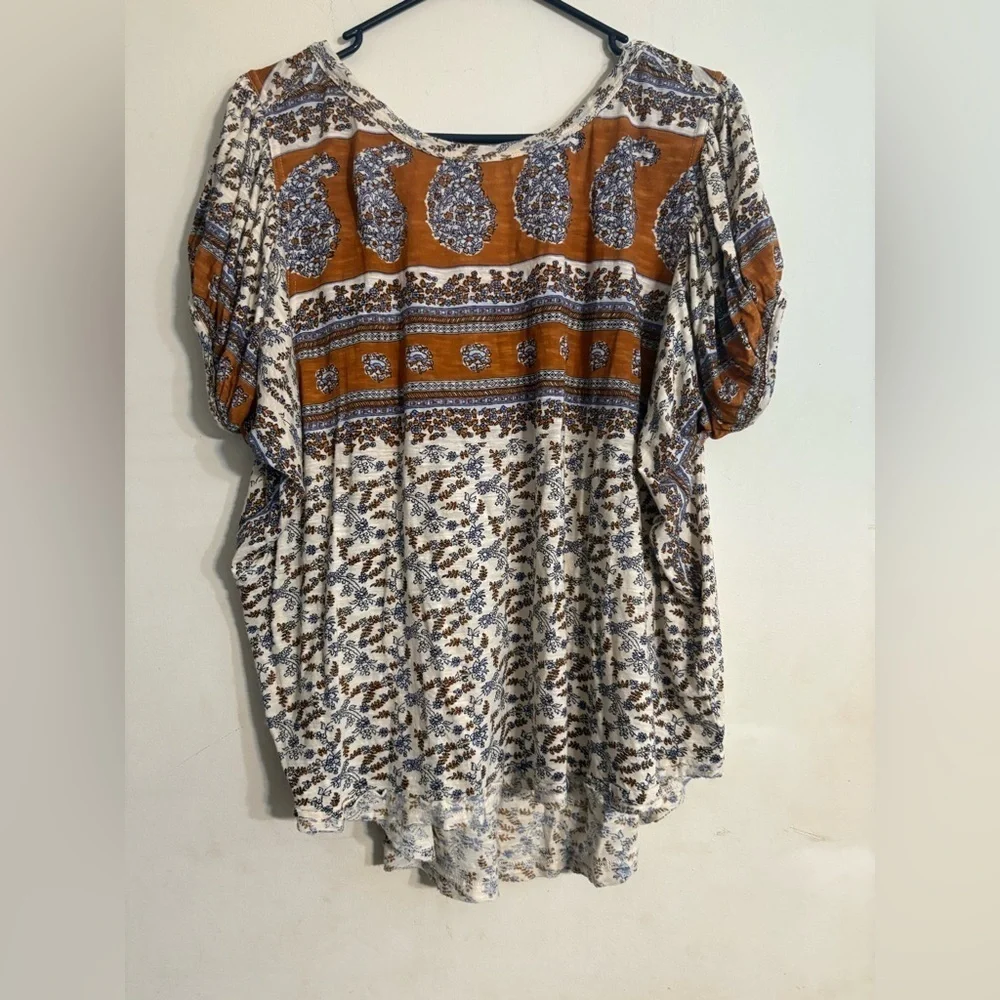 FREE PEOPLE Paisley Puff Sleeve Swing Top Boho Oversized size L